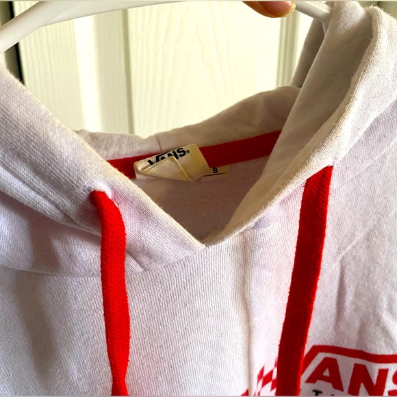 Vans Cropped Red Checker Logo Hoodie White Size S - Picture 11 of 12